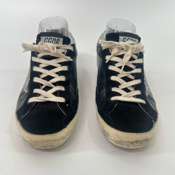 Golden Goose Low Top Super-Star Sneakers Black With Silver Glitter Star 38 or 8 - Picture 4 of 10